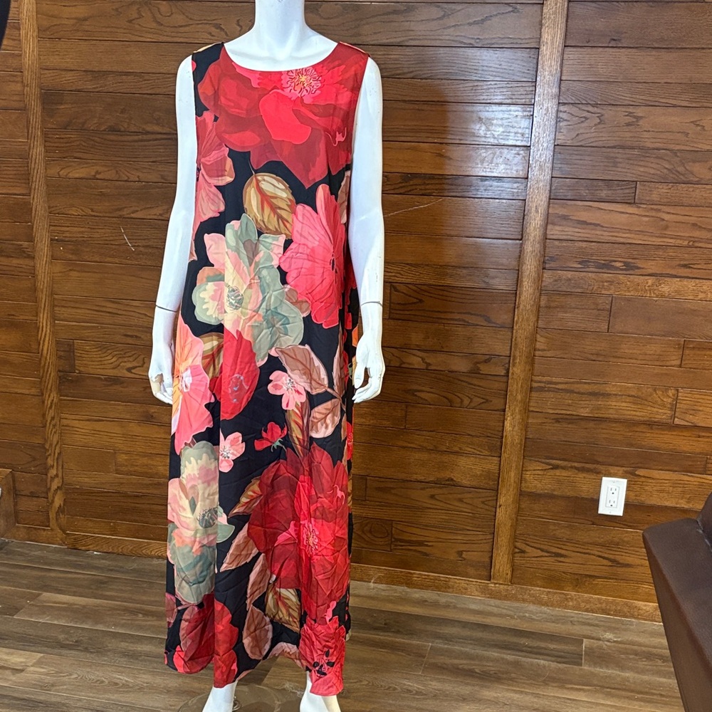 Zanzea Vibrant Floral Maxi Dress - Red and Green